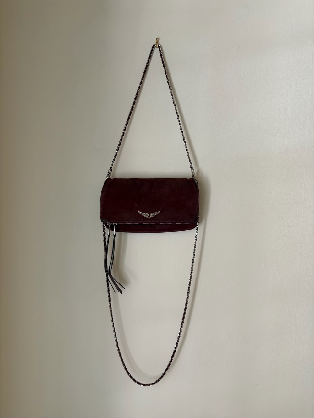 Zadig & Voltaire Deep Puple Suede Rocky Crossbody with Chain